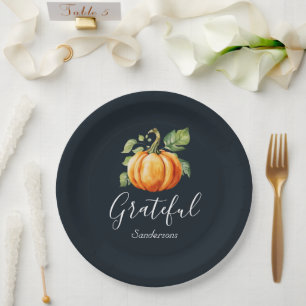 Grateful Thanksgiving Pumpkin Personalized Paper Plate