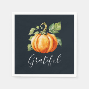 Grateful Thanksgiving Watercolor Pumpkin Napkin