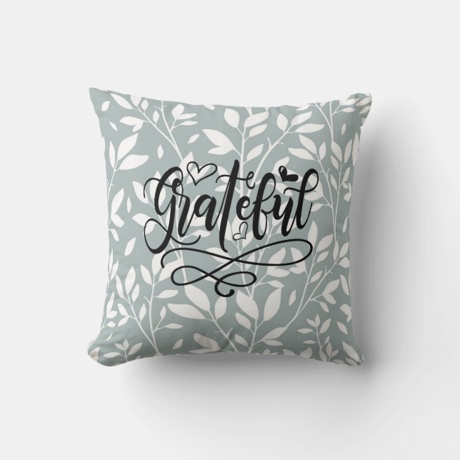Grateful Typography Script, Country Floral Light G Cushion (Front)