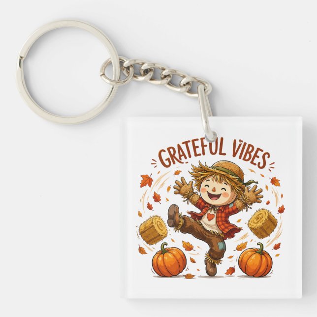 Grateful Vibes Scarecrow Autumn Key Ring (Front)