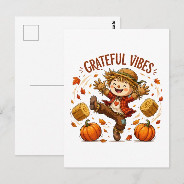 Grateful Vibes Scarecrow Autumn Postcard (Front/Back)