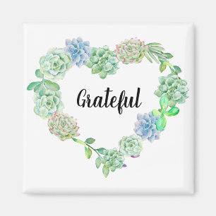 Grateful Watercolor Floral Wreath Refrigerator Magnet
