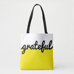 Grateful Yellow Black White Colour Block Tote Bag