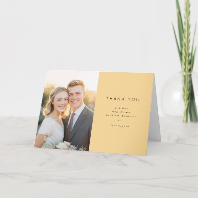 Grateful Yellow Wedding Thank You Card (Front)