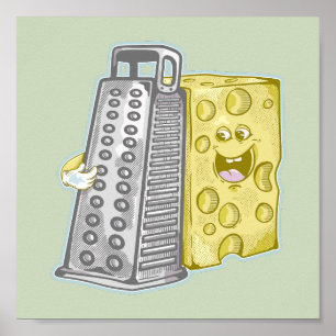 Grating cheese with a grater Funny food Poster