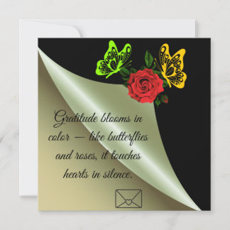 Gratitude blooms in colour like butterflies & rose thank you card