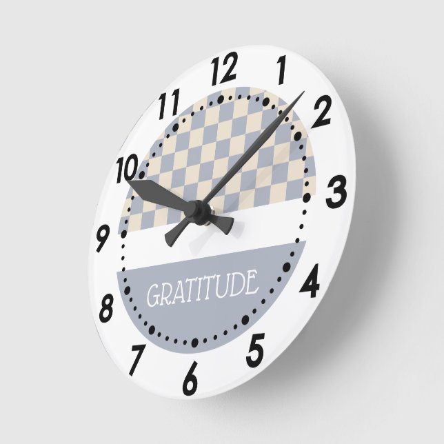 Gratitude Chequered Journal Round Clock (Angle)