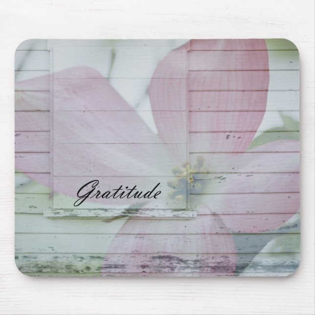 Gratitude Dogwood Inspired Pink Floral Mouse Pad (Front)