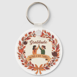 Gratitude Friends Wreath Icon   Thanksgiving Key Ring