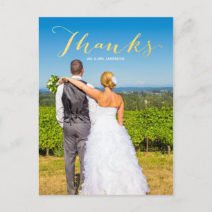 Gratitude Gold Photo Wedding Thank You Postcard