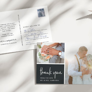 Gratitude in Charcoal Wedding Photo Thank You Postcard