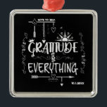 Gratitude is Everything Note to Self Chalkboard Metal Tree Decoration<br><div class="desc">Sometimes we just need a reminder to be grateful. This Gratitude is Everything "Note to Self" design does exactly that, and it does it in pretty cool style! We've made the chalkboard background black, but also made it customisable, so you can have an orange or blue or even traditional green...</div>