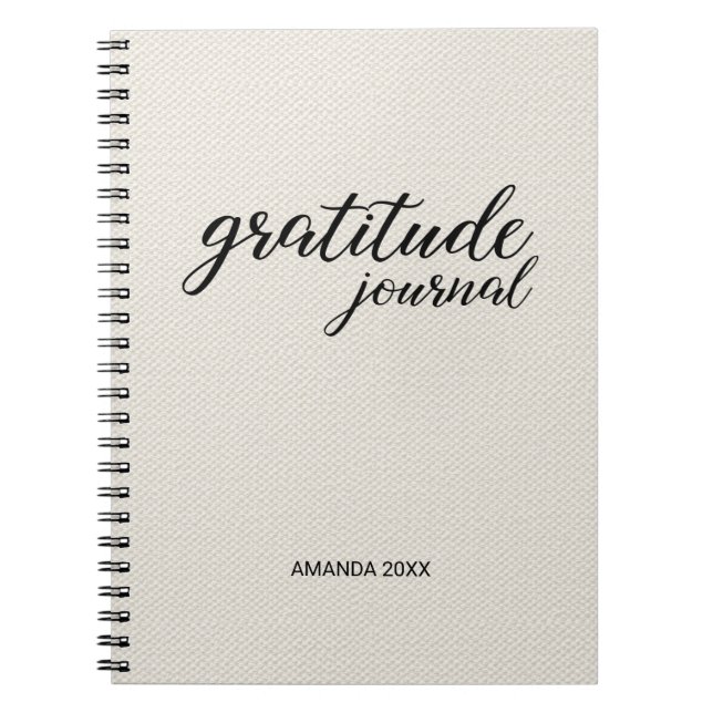 Gratitude Journal Beige Faux Canvas Custom Name (Front)