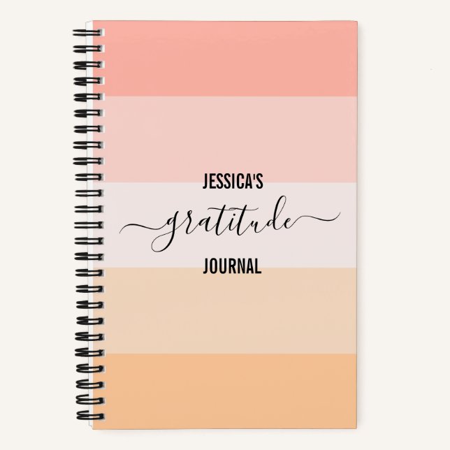 Gratitude Journal blush pink striped script name (Front)
