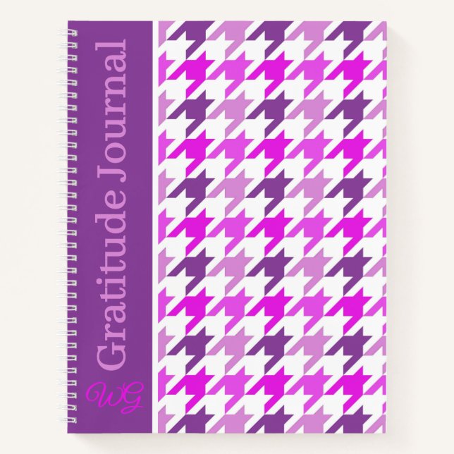 Gratitude Journal Houndstooth Purple and White (Front)