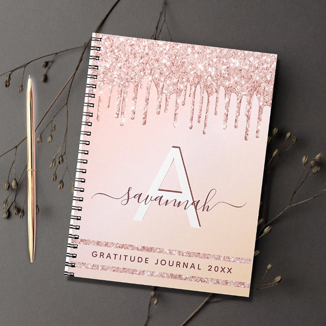 Gratitude journal monogram rose gold pink glitter (Creator Uploaded)