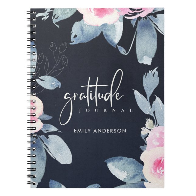 GRATITUDE JOURNAL NAVY PINK BLUSH BLUE FLORAL (Front)
