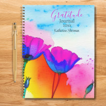 Gratitude Journal Watercolor Floral Poppies