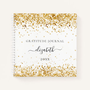 Gratitude journal white gold confetti name