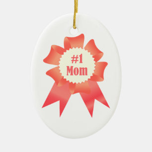 Gratitude Number One Mum winner award ribbon Ceramic Tree Decoration