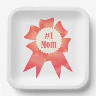 Gratitude Number One Mum winner award ribbon Paper Plate