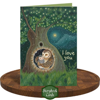Gratitude Owl Parent Child Cuddle Moon Forest Love Card
