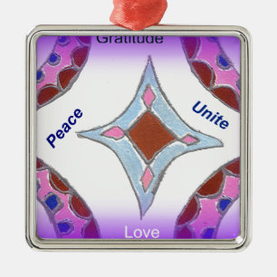 "Gratitude Peace Love Unite" Mandala Art Print Metal Tree Decoration