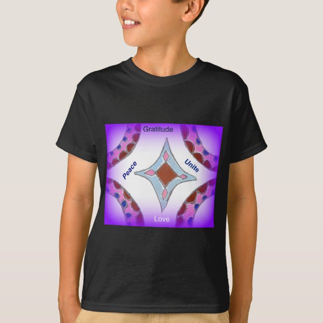 "Gratitude Peace Love Unite" Mandala Art Print T-Shirt (Front)