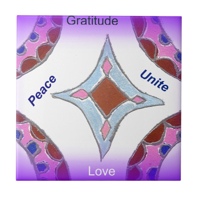 "Gratitude Peace Love Unite" Mandala Art Print Tile (Front)