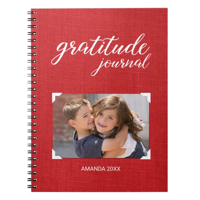 Gratitude Your Photo Name Red Scrapbook Style Notebook (Front)