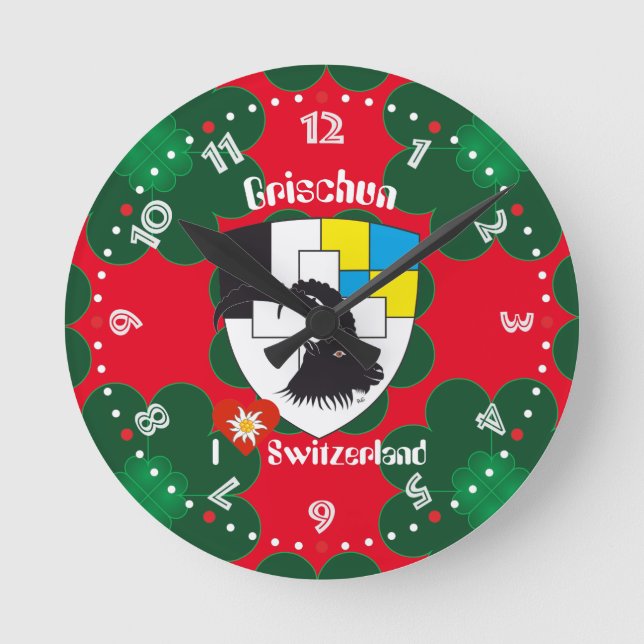 Graubünden Grischun Grigioni Schweiz Svizra Uhr Round Clock (Front)