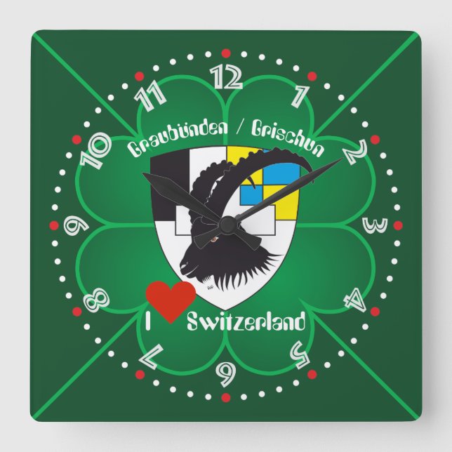 Graubünden Grischun Grigioni Schweiz Svizra Uhr Square Wall Clock (Front)