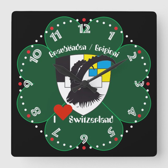 Graubünden Grischun Grigioni Schweiz Svizra Uhr Square Wall Clock (Front)