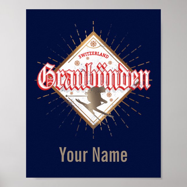 Graubünden Switzerland retro skier vintage Poster (Front)