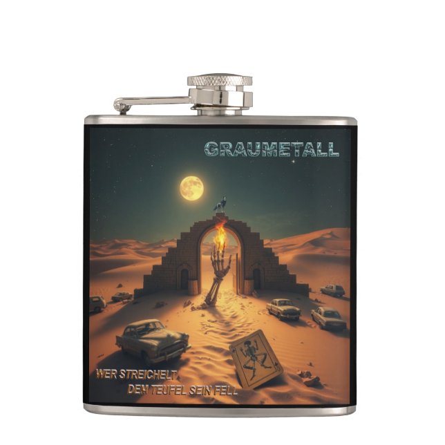 GRAUMETALL - who strokes the devil's fur Hip Flask (Front)