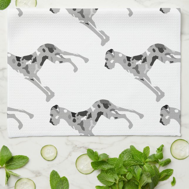 Grautiger Doggensilhouette Tea Towel (Folded)