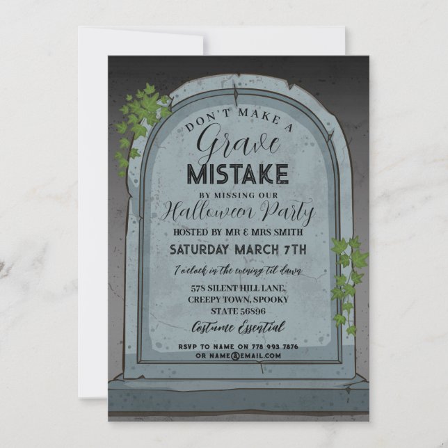 Grave Mistake Graveyard Gothic Halloween  Invitation (Front)