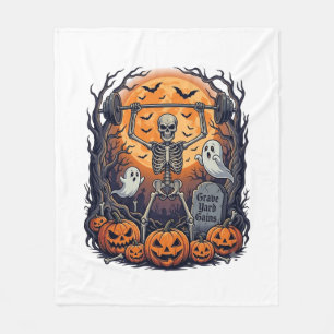 Grave Yard Gains Skeleton Lifting Barbell Hallowee Fleece Blanket
