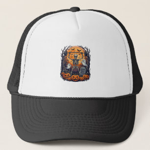Grave Yard Gains Skeleton Lifting Barbell Hallowee Trucker Hat