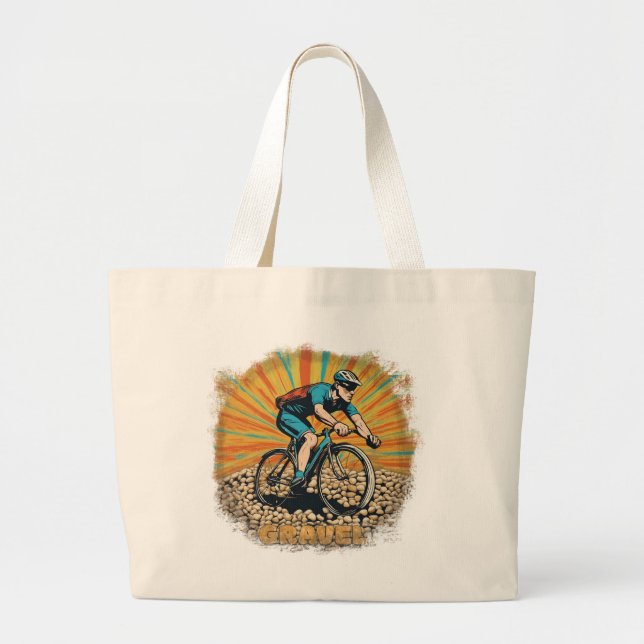Gravel Bike Rider with Sun Rays  Large Tote Bag (Front)