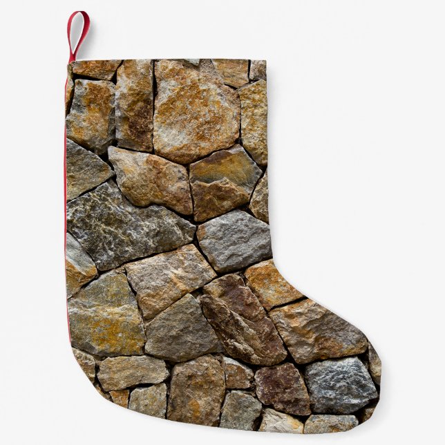 Gravel Stone Wall: Decorative Design Small Christmas Stocking (Front)