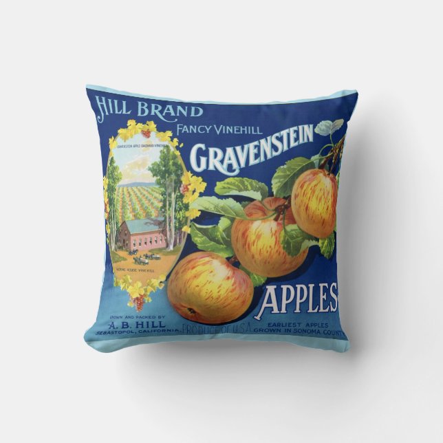 Gravenstein Apple Vintage Label Cushion (Front)