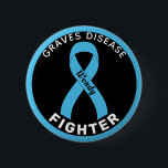 Graves Disease Fighter Ribbon Black Button<br><div class="desc">Graves Disease Fighter Ribbon Black Button for awareness and support for people fighting graves disease.</div>