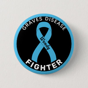 Graves Disease Fighter Ribbon Black Button