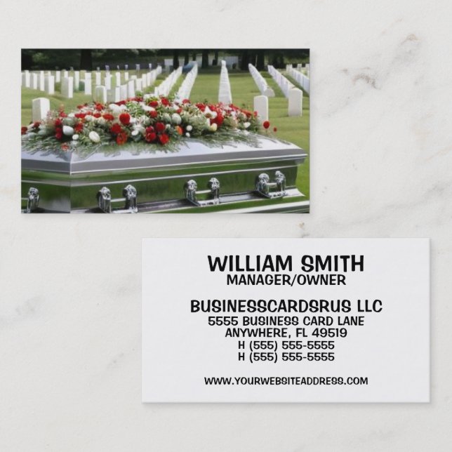 Graveside Service Silver Casket Business Card (Front/Back)