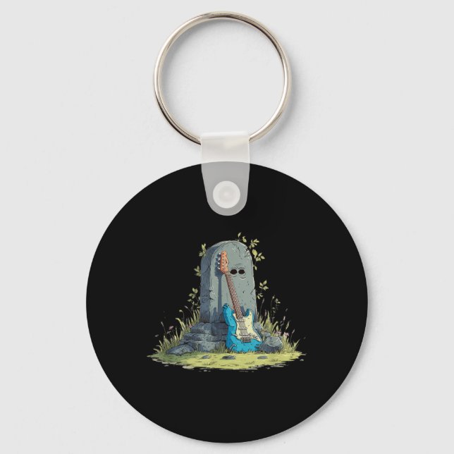Gravestone Rock with Cool Guitar Costume Key Ring (Front)