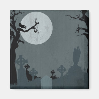 Graveyard and Full Moon for Halloween Magnet