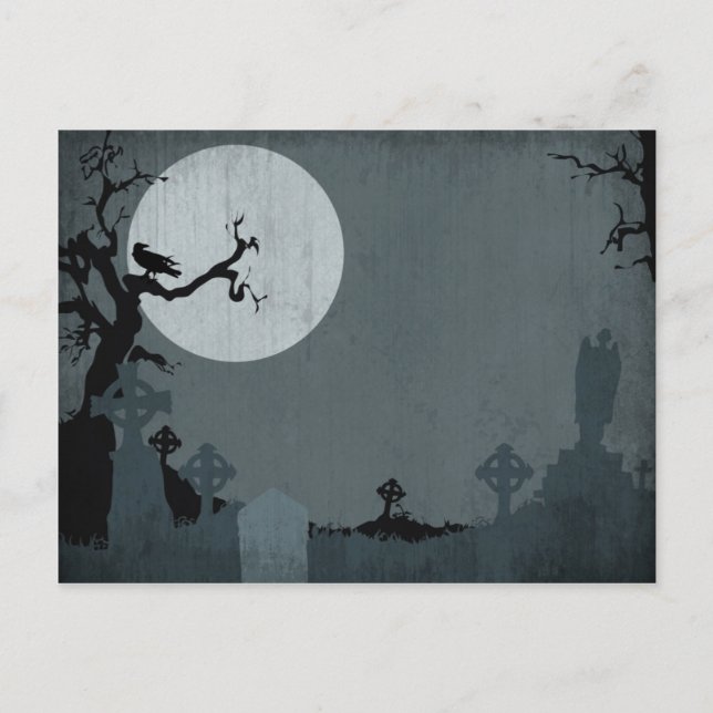 Graveyard and Full Moon for Halloween Postcard (Front)