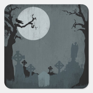 Graveyard and Full Moon for Halloween Square Sticker