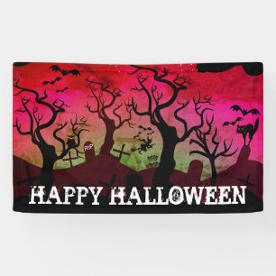 Graveyard black, red, olive green Halloween Banner